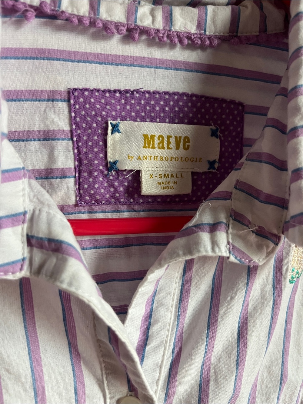 Maeve Lavender and White Striped Button-Down with Butterfly Embroidery - Picture 2 of 9